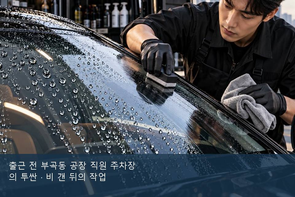 출근 전 부곡동 공장 직원 주차장의 투싼 · 비 갠 뒤의 작업